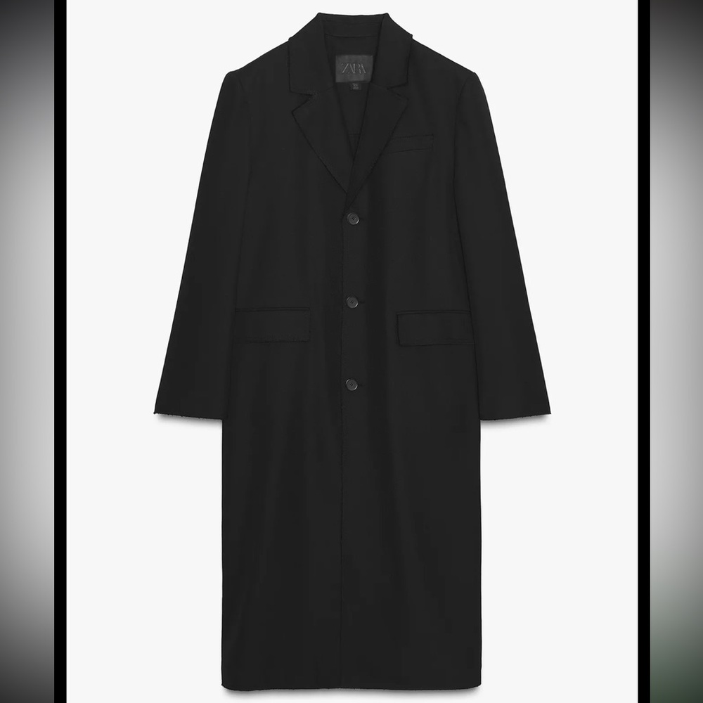 Zara Black Long Tailored Coat Jacket NWT-  Size S
